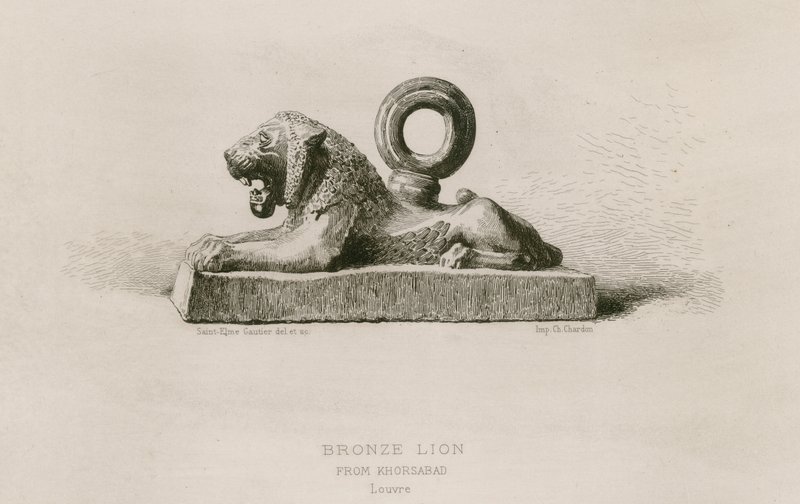 Bronzelöwe, aus Khorsabad, Louvre (Stich) von French School