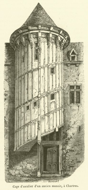 Treppenhaus eines alten Herrenhauses in Chartres (Gravur) von French School