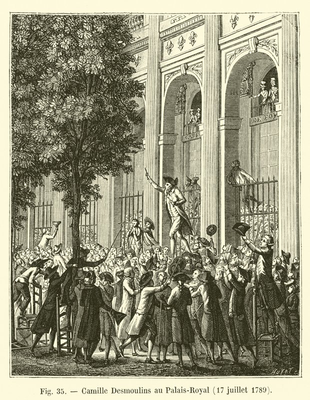 Camille Desmoulins im Palais-Royal, 17. Juli 1789 von French School