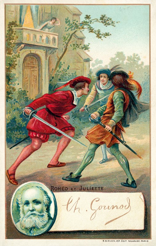 Charles Gounod, französischer Komponist, und eine Szene aus seiner Oper Romeo et Juliette von French School