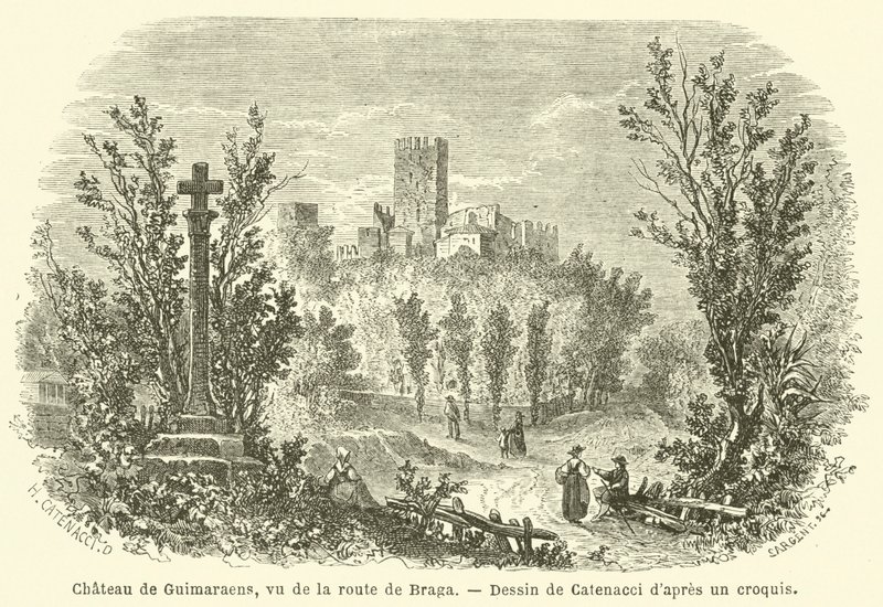 Schloss Guimaraens, von der Straße nach Braga gesehen von French School