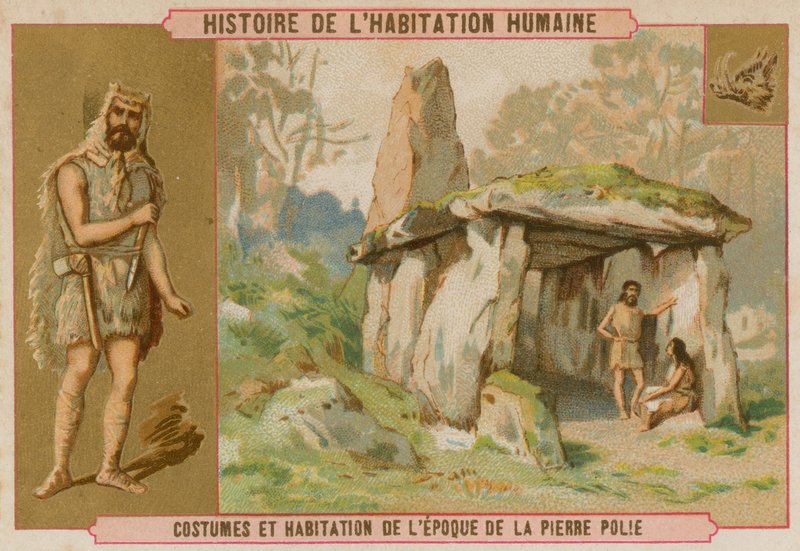 Kleidung und Haus des Steinzeitmenschen von French School