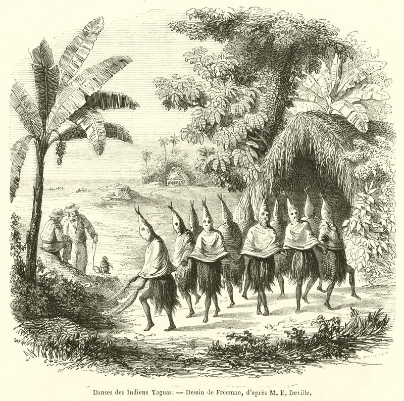 Tänze der Yagua-Indianer (Gravur) von French School