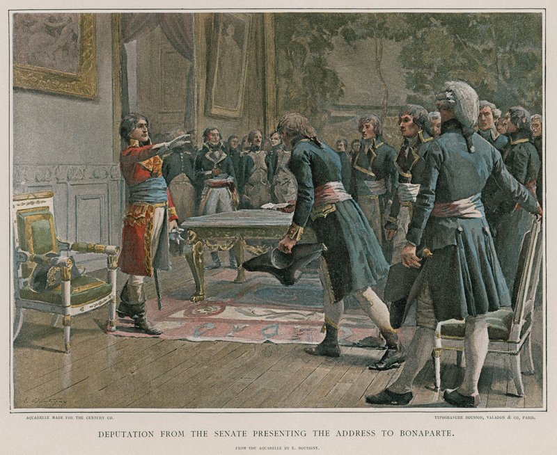 Abordnung des Senats überreicht die Adresse an Bonaparte von French School