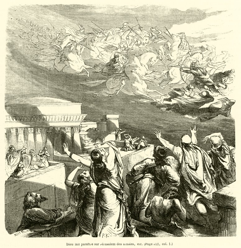 Gott lässt Armeen in Jerusalem erscheinen, etc. von French School