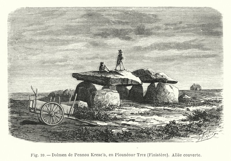 Dolmen von Pennou Kreach, in Plouneour Trez, Finistère, überdachter Gang von French School