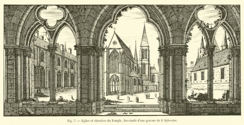 Kirche und Beinhäuser des Tempels, Faksimile eines Stichs von I. Sylvestre von French School