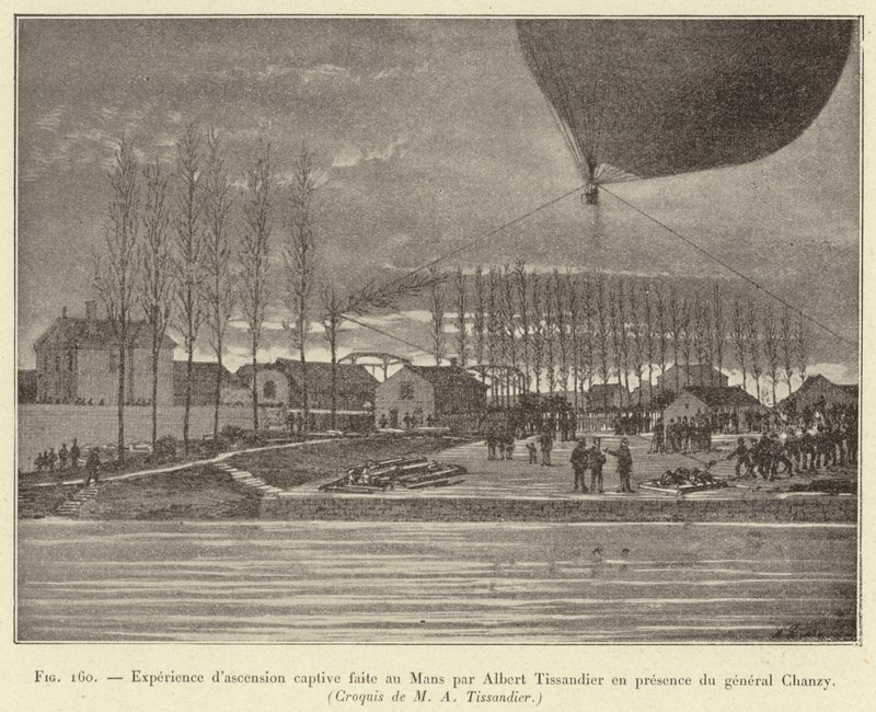 Aufstiegsexperiment in Mans von Albert Tissandier in Anwesenheit von General Chanzy von French School