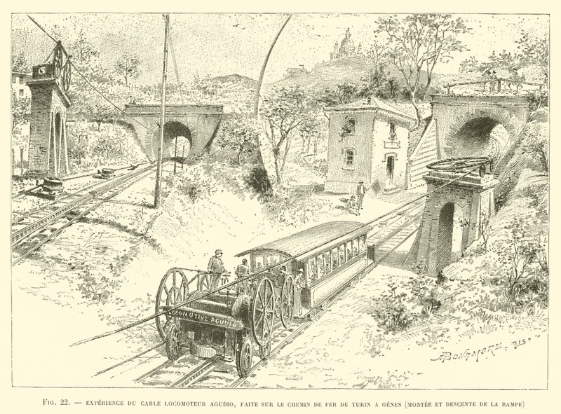Erfahrung mit dem Agudio-Lokomotivkabel, gemacht auf der Eisenbahn von Turin nach Genua, Auf- und Abstieg der Rampe von French School