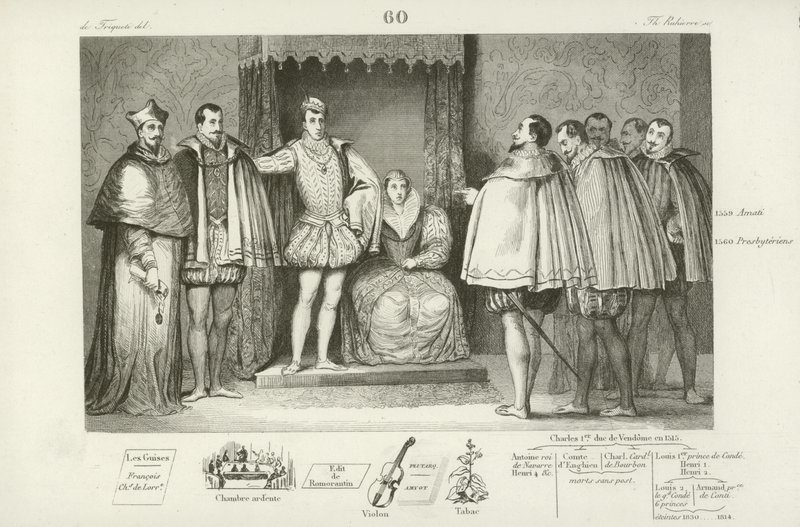 Franz II. von Frankreich informiert die Abgeordneten des Parlaments, dass er seine Onkel, den Herzog von Guise und Charles, Kardinal von Lothringen, zu seinen Regenten gewählt hat, 1559 von French School