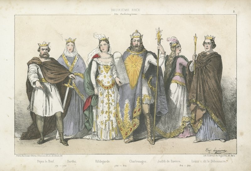 Fränkische Könige und Königinnen der Karolingischen Dynastie von French School
