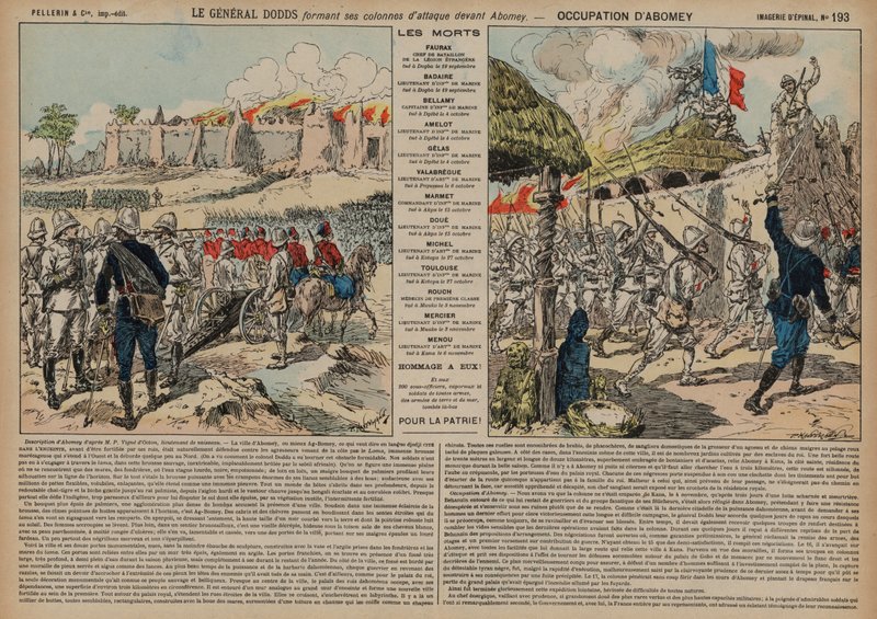 Französische Truppen unter dem Kommando von General Alfred-Amedee Dodds greifen Abomey, Dahomey, Zweiter Französisch-Dahomeischer Krieg an von French School