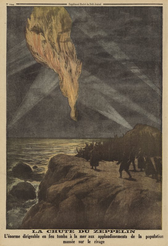 Deutscher Zeppelin von Flugabwehrfeuer abgeschossen und ins Meer gestürzt, Erster Weltkrieg von French School