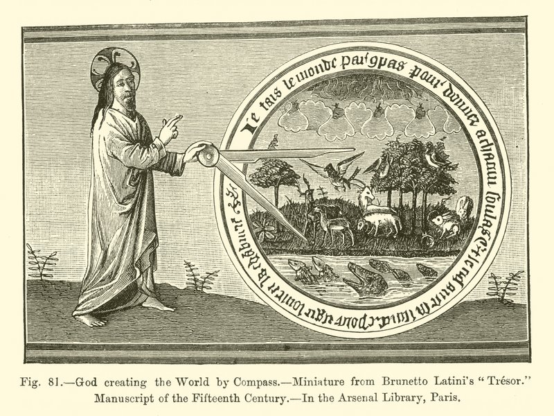 Gott erschafft die Welt mit einem Zirkel von French School