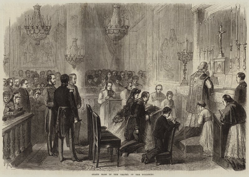 Große Messe in der Kapelle der Tuilerien (Gravur) von French School