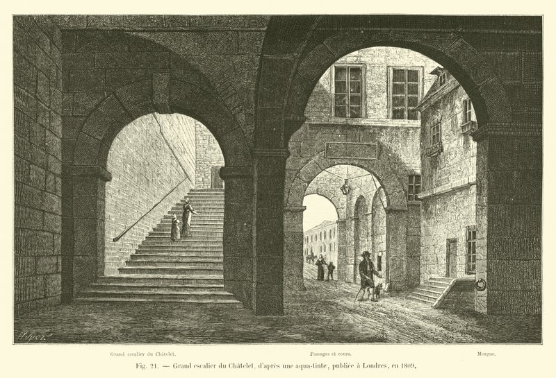 Große Treppe des Châtelet, nach einer Aquatinta, veröffentlicht in London, 1809 von French School