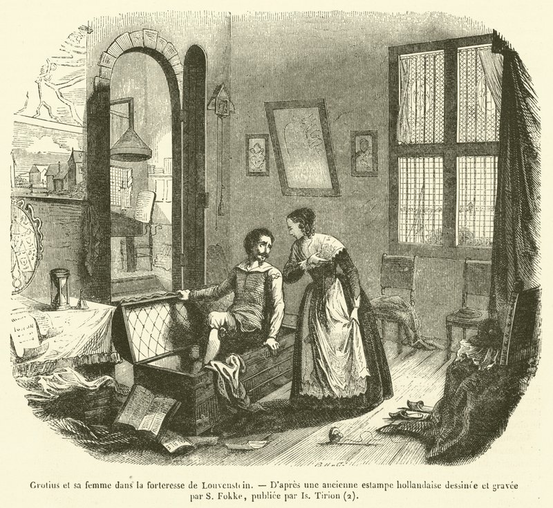 Grotius und seine Frau in der Festung von Louvenstein von French School