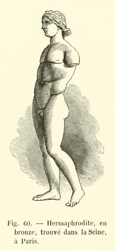 Hermaphrodit, in Bronze, gefunden in der Seine, Paris (Gravur) von French School