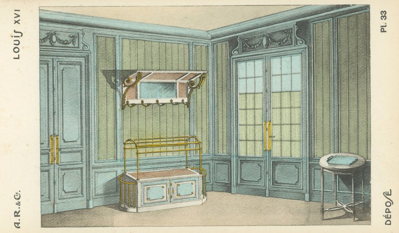 Illustration aus dem Innenarchitektur-Produktkatalog von A R & Cie, Frankreich von French School