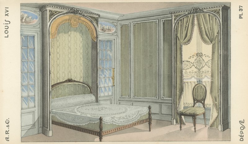 Illustration aus dem Innenarchitektur-Produktkatalog von A R & Cie, Frankreich von French School