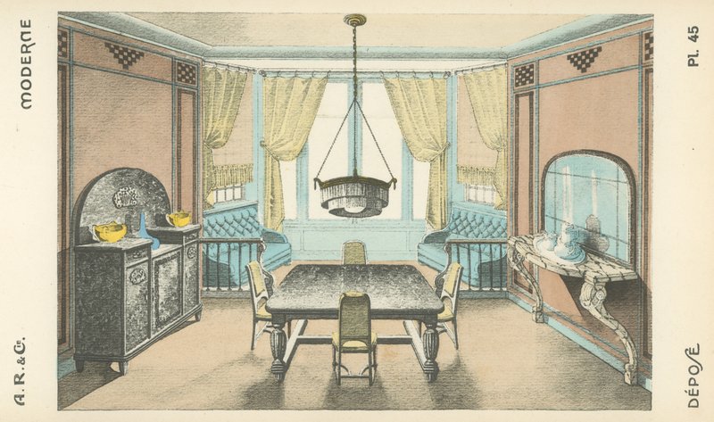 Illustration aus dem Innenarchitektur-Produktkatalog von A R & Cie, Frankreich von French School