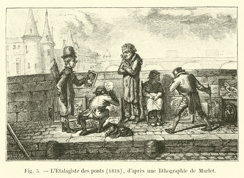Der Schaufensterdekorateur der Brücken, 1818, nach einer Lithographie von Marlet von French School