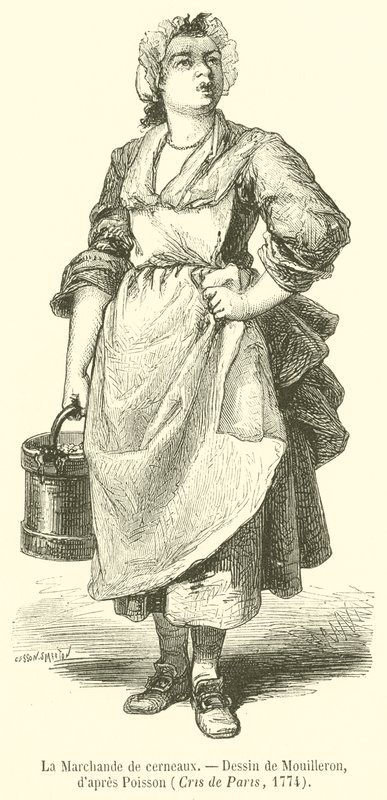 Die Walnussverkäuferin (Gravur) von French School