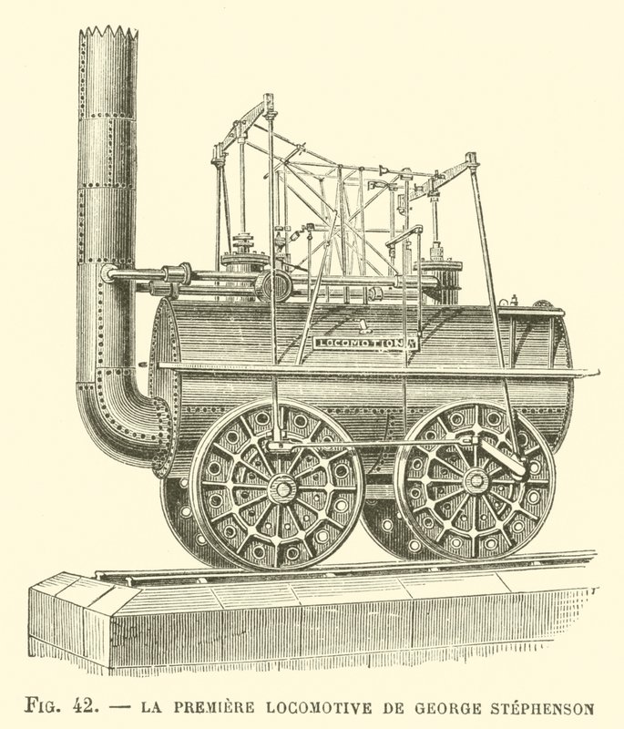 Die erste Lokomotive von George Stephenson von French School