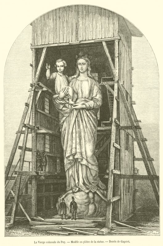 Die kolossale Jungfrau von Puy, Modell in Gips der Statue (Stich) von French School