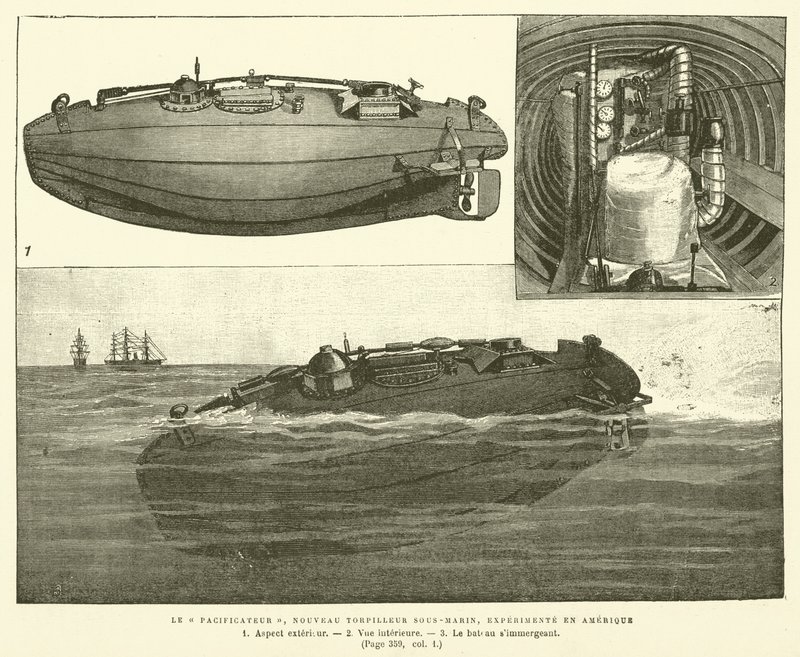Der Friedensstifter, neues Unterseeboot, getestet in Amerika (Stich) von French School