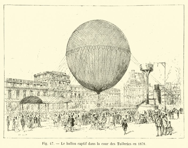 Der gefesselte Ballon im Hof der Tuilerien im Jahr 1878 von French School