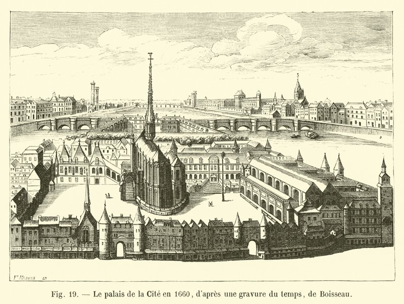 Der Palast der Stadt im Jahr 1660, nach einem zeitgenössischen Stich von Boisseau von French School