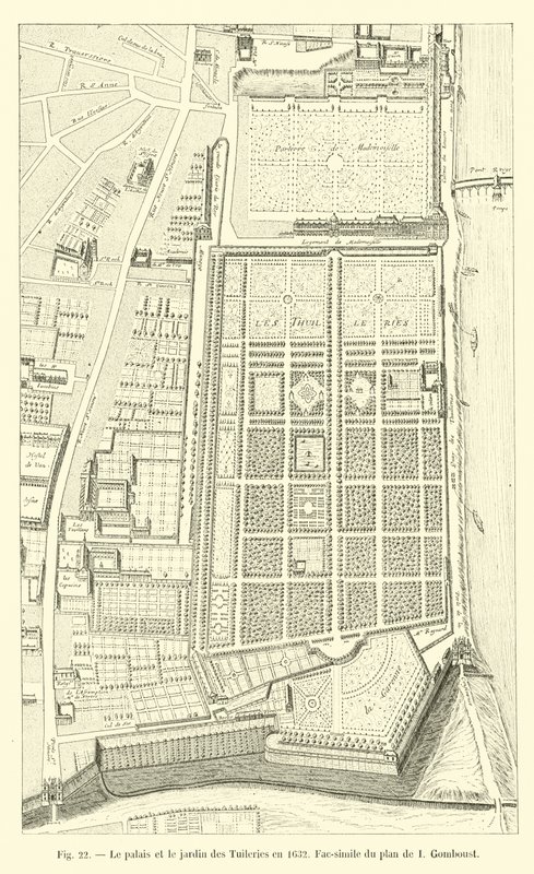 Der Palast und der Garten der Tuilerien im Jahr 1632, Faksimile des Plans von I Gomboust von French School