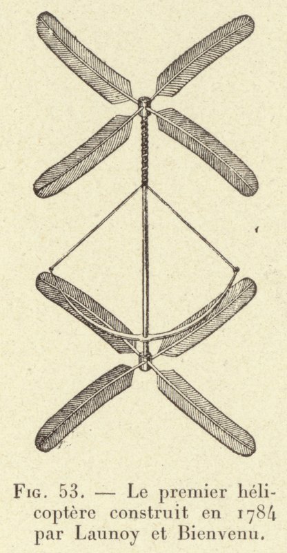 Der erste Hubschrauber, gebaut 1784 von Launoy und Bienvenu (Gravur) von French School