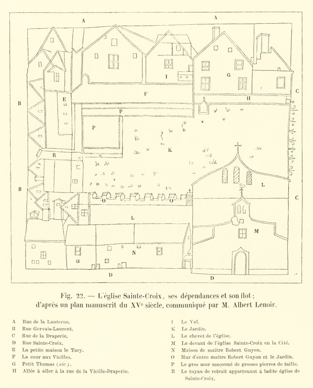 Die Kirche Sainte-Croix, ihre Nebengebäude und ihre Insel; nach einem handschriftlichen Plan aus dem 15. Jahrhundert, mitgeteilt von M. Albert Lenoir von French School