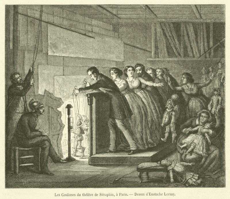 Die Kulissen des Seraphin-Theaters in Paris (Gravur) von French School