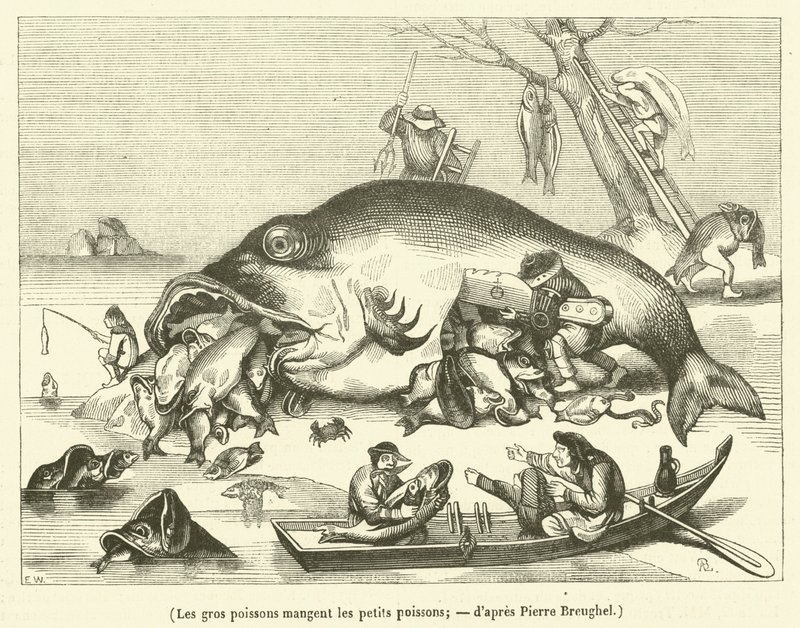 Die großen Fische fressen die kleinen Fische (Gravur) von French School