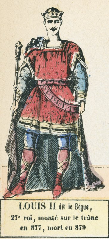 Ludwig II genannt der Stammler, 27. König, bestieg den Thron 877, gestorben 879 (kolorierte Gravur) von French School