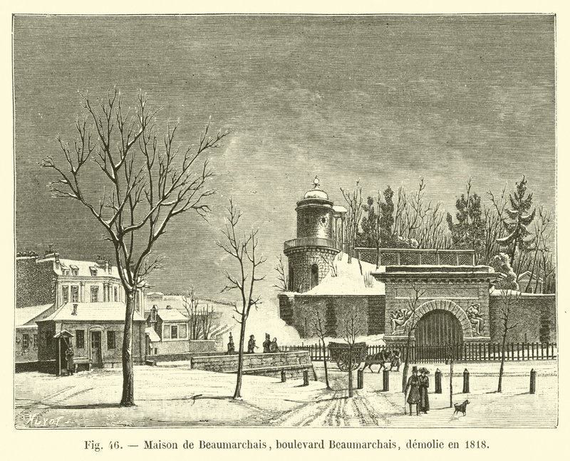 Haus von Beaumarchais, Boulevard Beaumarchais, abgerissen 1818 von French School