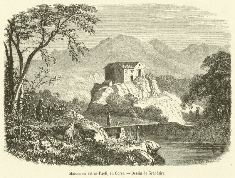 Haus, in dem Paoli geboren wurde, auf Korsika (Gravur) von French School
