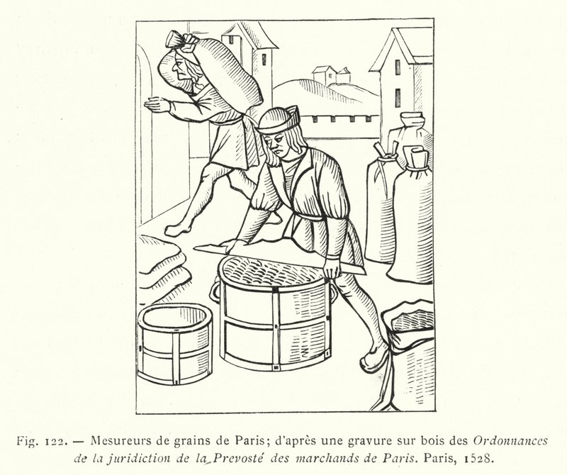 Getreidemesser von Paris; nach einem Holzschnitt aus den Verordnungen der Gerichtsbarkeit der Prevoste der Kaufleute von Paris, Paris von French School