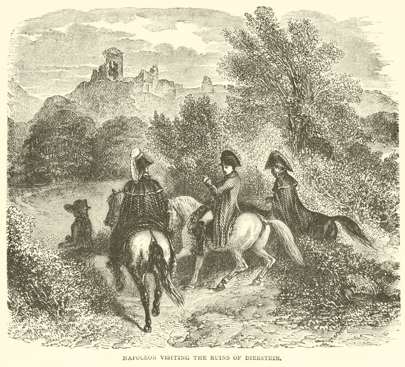 Napoleon besucht die Ruinen von Dierstein (Gravur) von French School