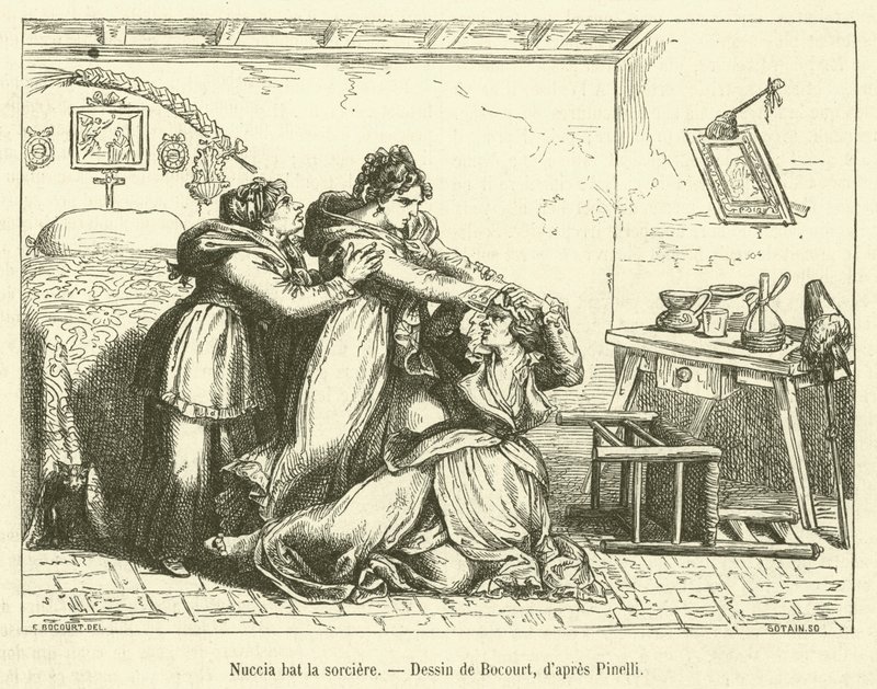 Nuccia schlägt die Hexe (Gravur) von French School