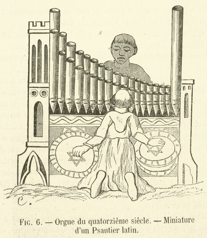 Orgel aus dem vierzehnten Jahrhundert, Miniatur aus einem lateinischen Psalter von French School