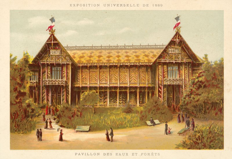 Pavillon der Wasser und Wälder, Weltausstellung 1889, Paris von French School