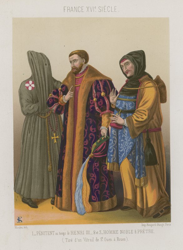 Büßer zur Zeit Heinrichs III. mit einem Edelmann und Priester von French School