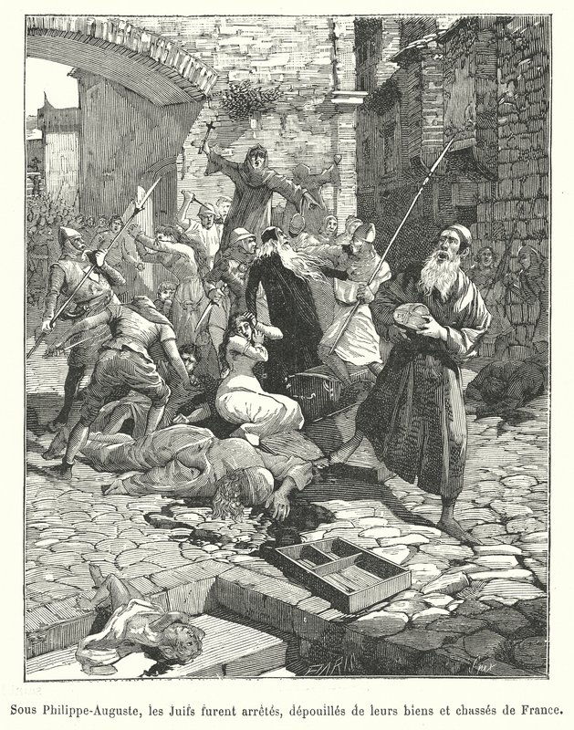 Verfolgung der französischen Juden während der Herrschaft von König Philipp Augustus, Ende des 12. Jahrhunderts von French School