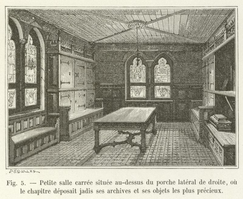 Kleiner quadratischer Saal über dem rechten Seiteneingang, wo das Kapitel einst seine Archive und wertvollsten Gegenstände aufbewahrte von French School