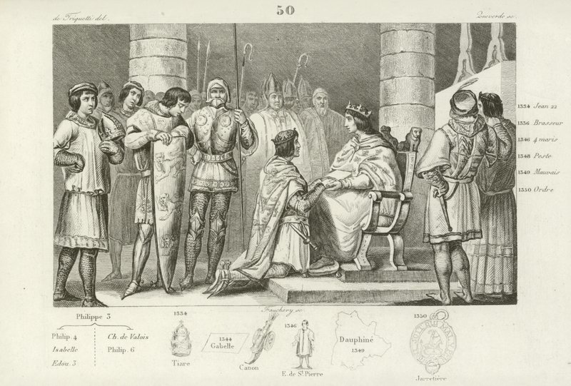 Philipp VI. von Valois huldigt Eduard III. von England, aber nur als Herzog von Aquitanien von French School