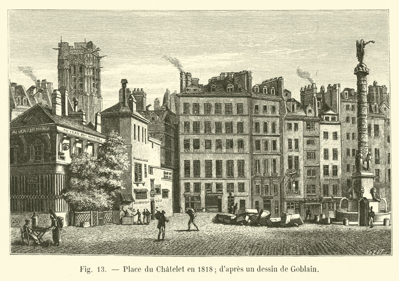 Place du Châtelet im Jahr 1818; nach einer Zeichnung von Goblain von French School